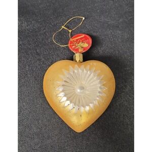 Kathe Wohlfahrt Poetry in Glass Gold Heart-shaped Glass Christmas Ornament